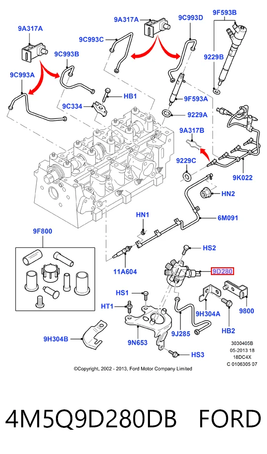 4M5Q9D280DB Ford Sensor de presión de combustible