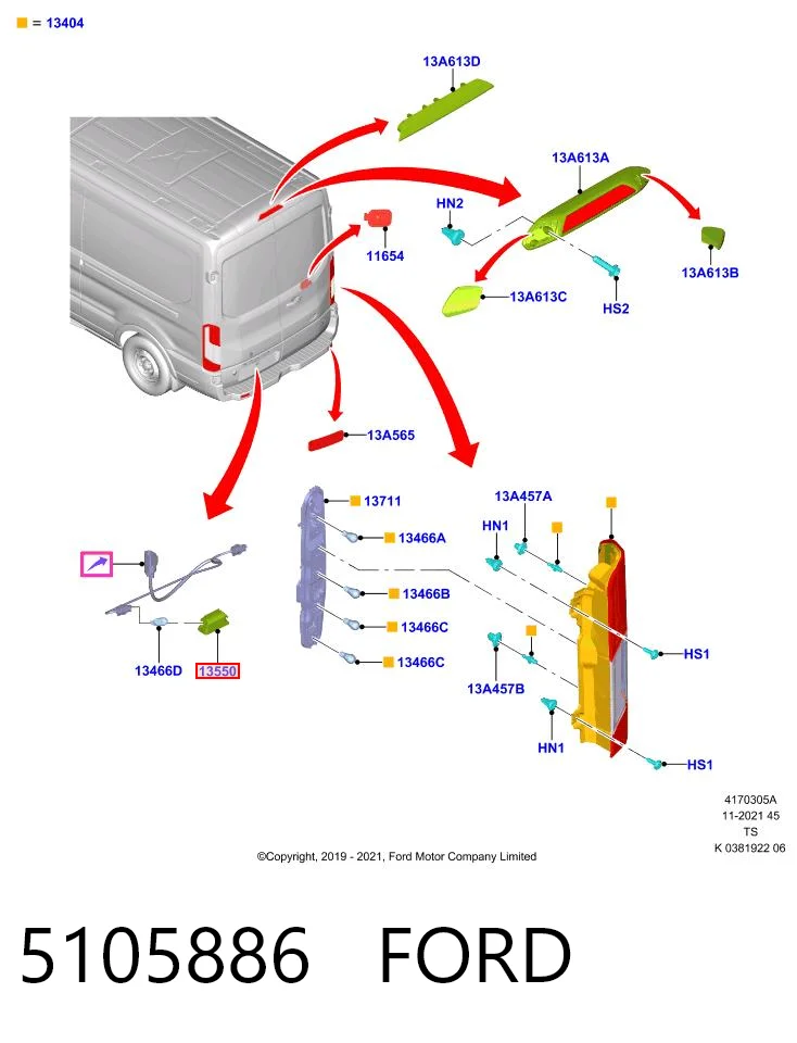 5105886 Ford Luz de matricula