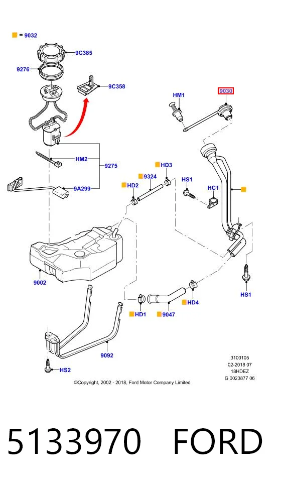Tapón del depósito de combustible 5133970 FORD
