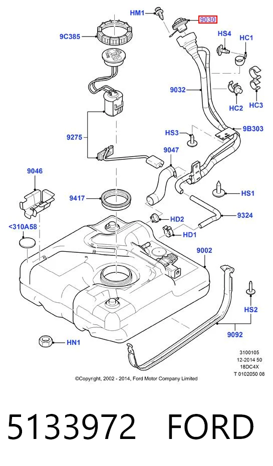 Tapón del depósito de combustible 5133972 FORD