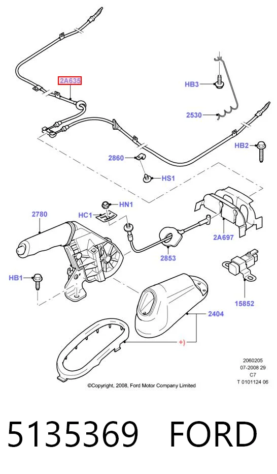 5135369 Ford Cable de freno de mano trasero derecho/izquierdo