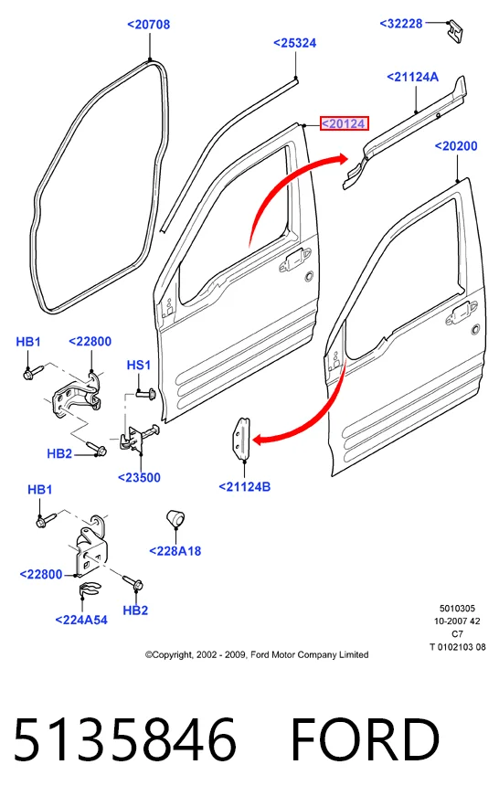 Puerta delantera para Ford Connect  TC7