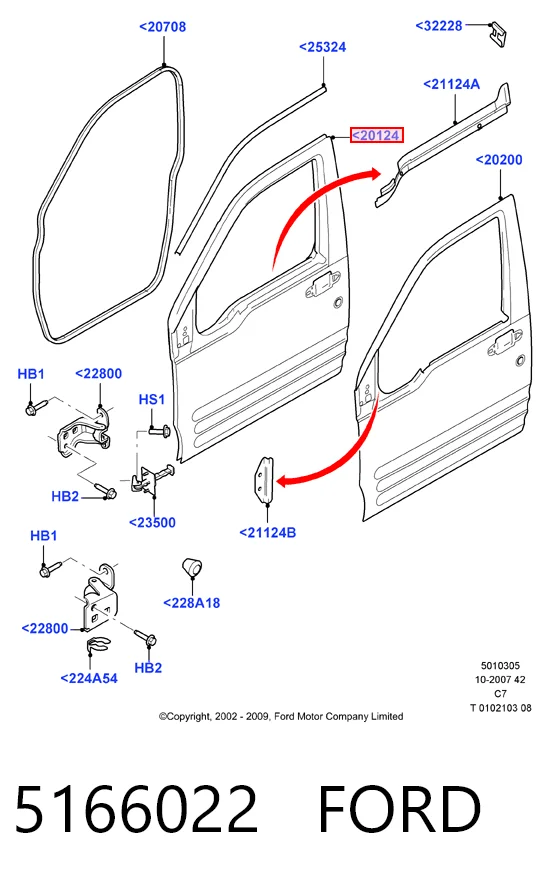 Puerta delantera para Ford Connect  TC7