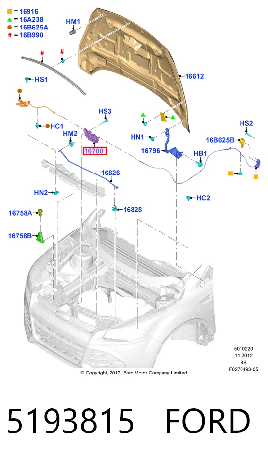  Cerradura de capó Ford Focus 3