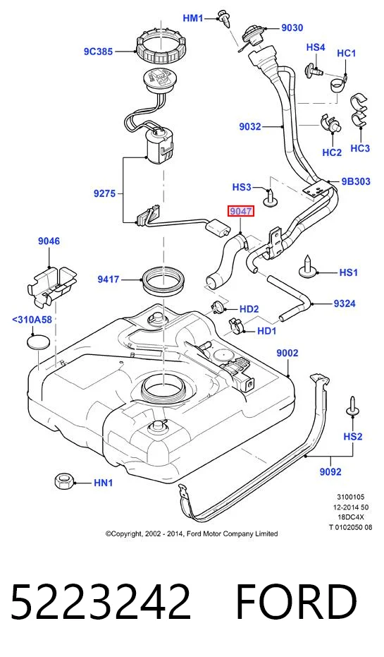 5223242 Ford Tubo del depósito al cuello de llenado