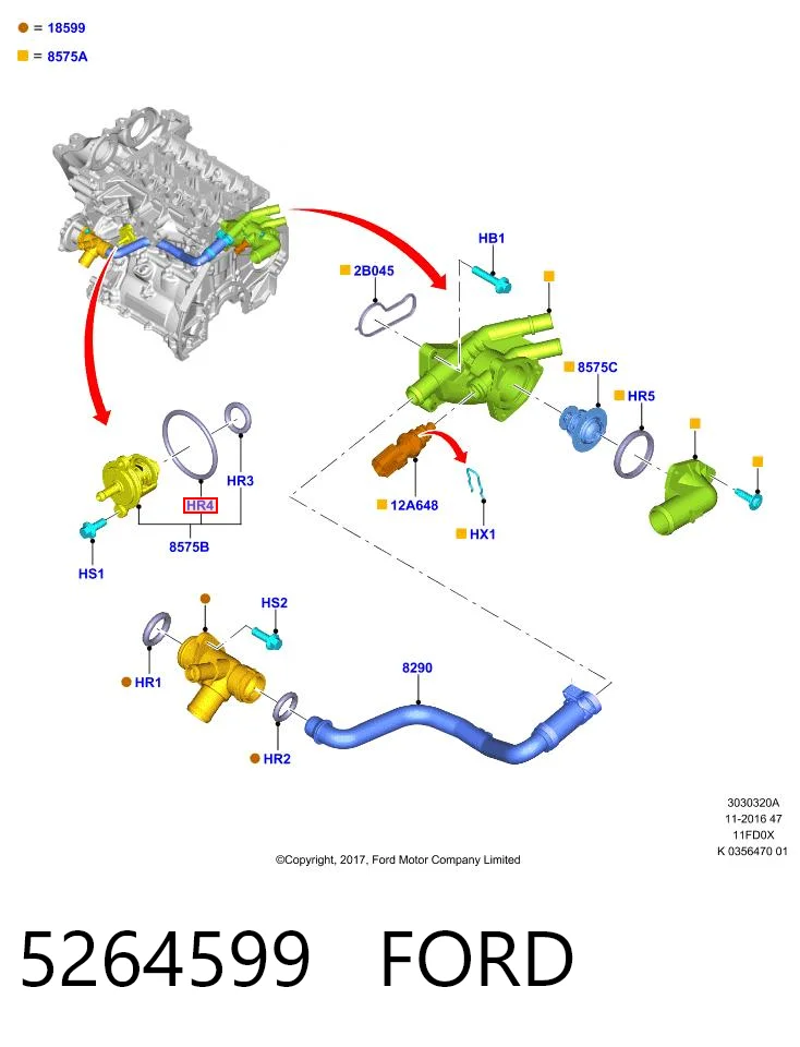 5264599 Ford Junta termostato