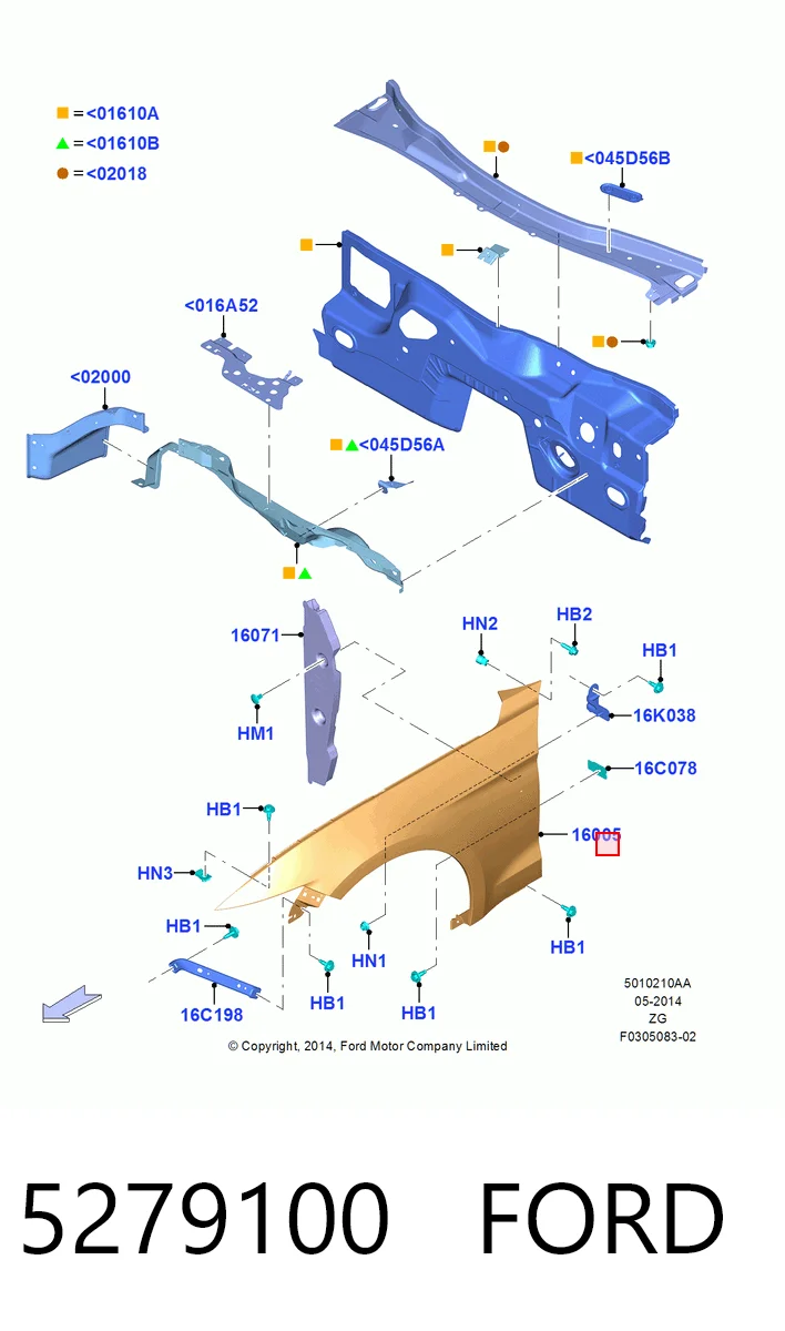 Aleta delantera izquierda para Ford Mustang VI ZG