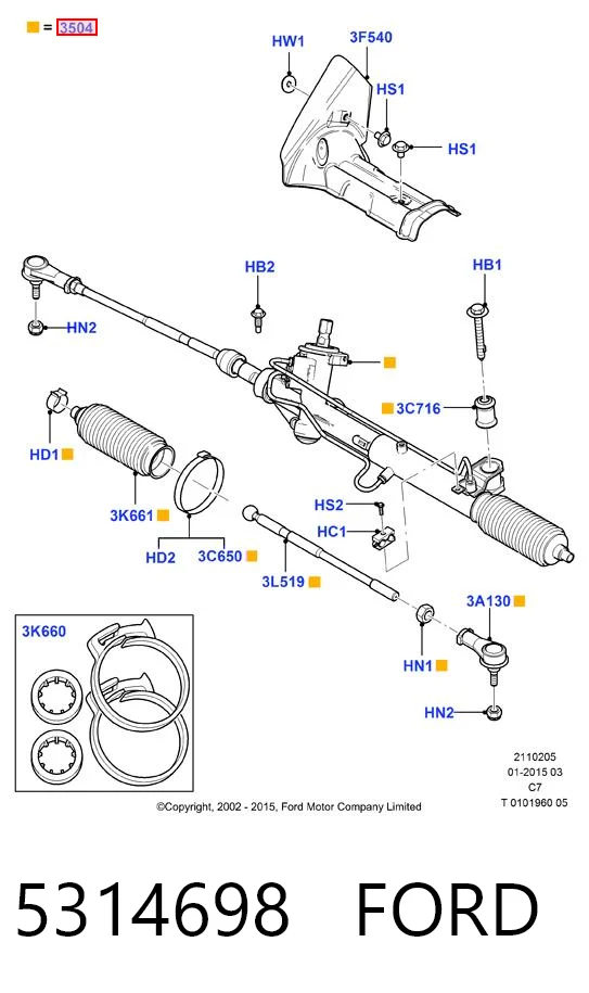 5314698 Ford Cremallera caja de direccion