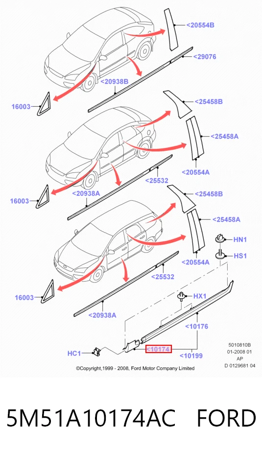 Moldura exterior del umbral delantero derecho 5M51A10174AC FORD