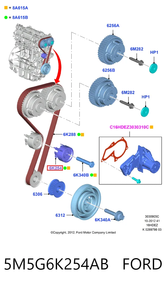 5M5G6K254AB Ford Rodillo de cadena