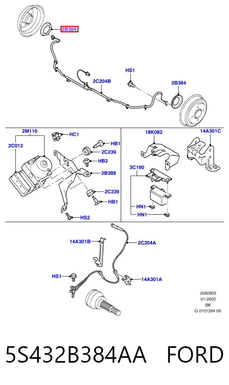 5S432B384AA Ford Anillo ABS