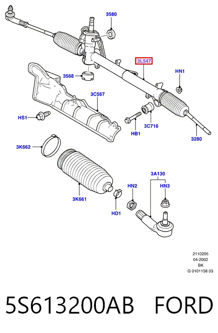 5S613200AB Ford Cremallera caja de direccion