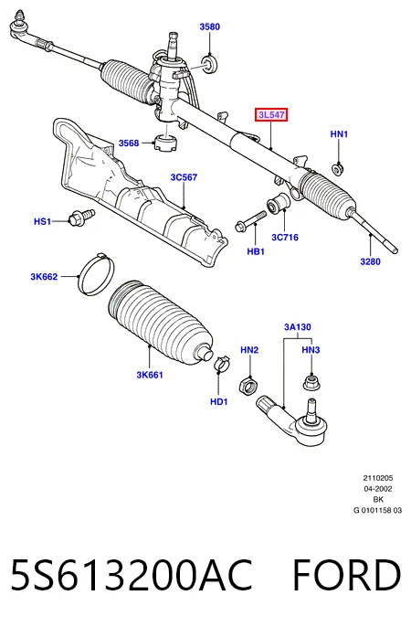 5S613200AC Ford Cremallera caja de direccion