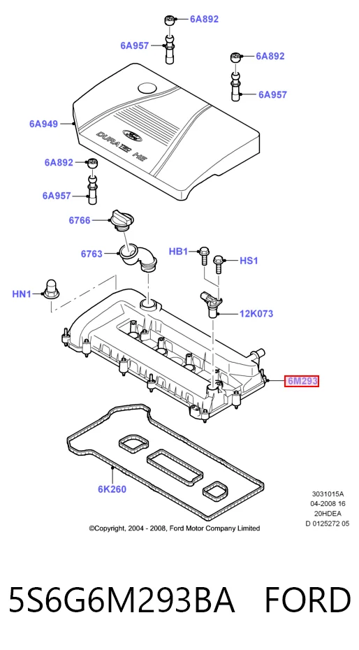 Tapa de balancines 5S6G6M293BA FORD