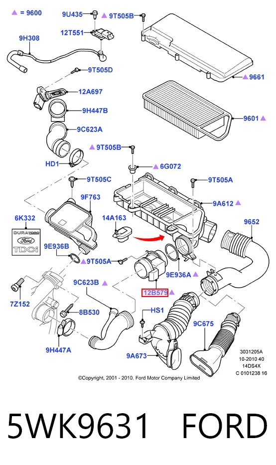 5WK9631 Ford Sensor de flujo de aire
