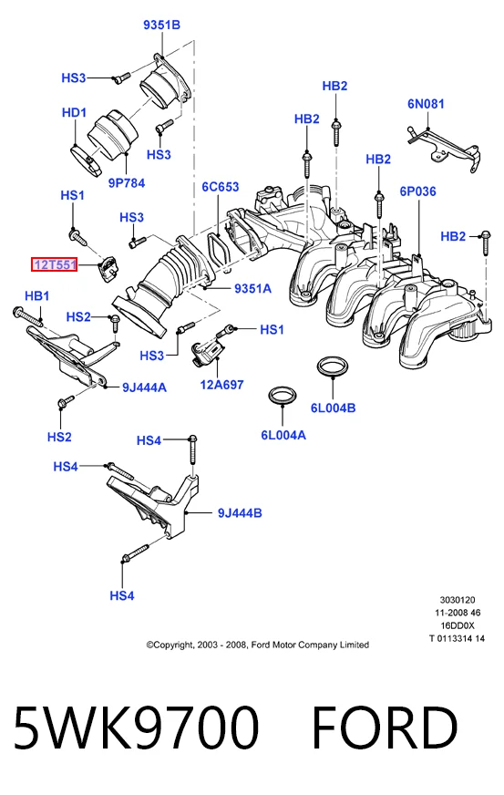 5WK9700 Ford Sensor De Presion Del Colector De Admision