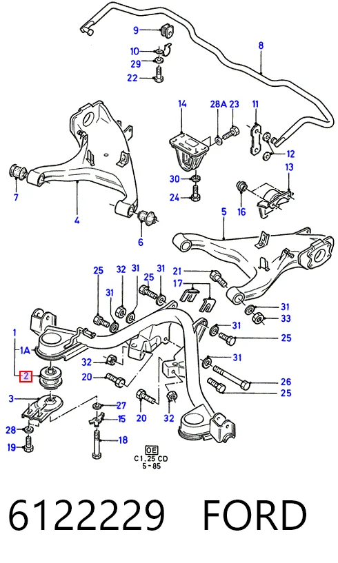 silentblock del eje trasero para Ford Sierra  (GBC)