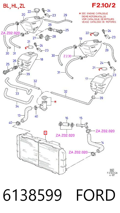 Radiador de refrigeración del motor 6138599 FORD