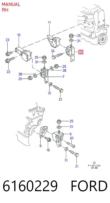 Soporte trasero del motor 6160229 FORD