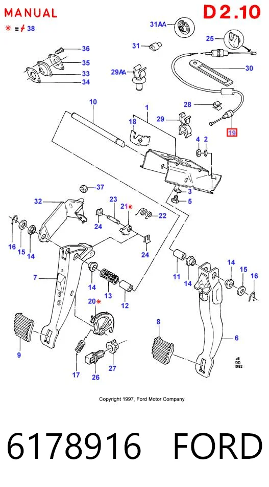 Cable de embrague 6178916 FORD