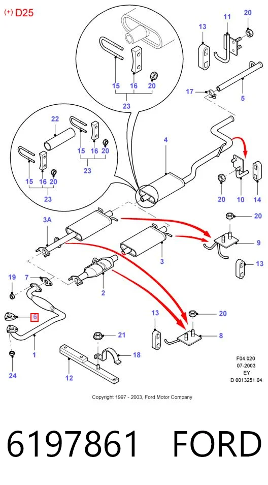 Junta, Tubo de escape Silenciador 6197861 FORD