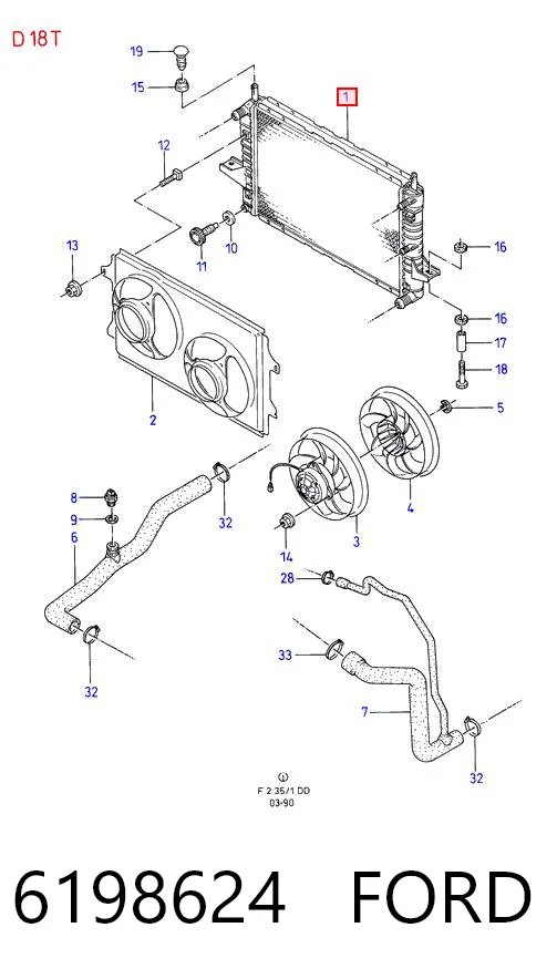 Radiador de refrigeración del motor 6198624 FORD