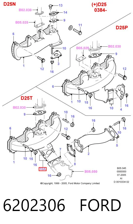 6202306 Ford Perno de tubo de alimentación de aceite de turbocompresor