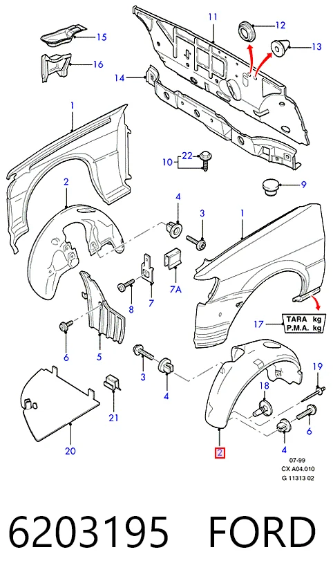 Guardabarros interior derecho, aleta delantera Ford Fiesta Mk3 hatchback (GFJ) (1989 - 1995) precio, desde 26,00 EUR