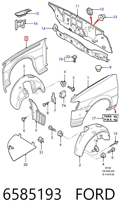 Aleta delantera izquierda Ford Fiesta Mk3