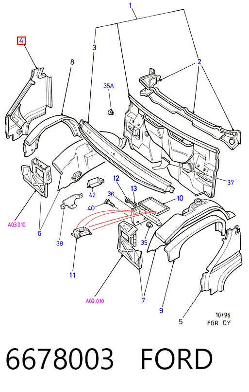Aleta delantera derecha para Ford Transit  (T)