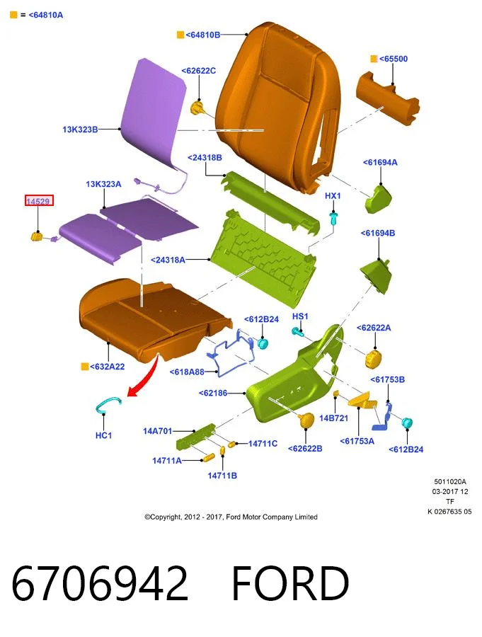 6706942 Ford Botón de encendido de calefacción del asiento