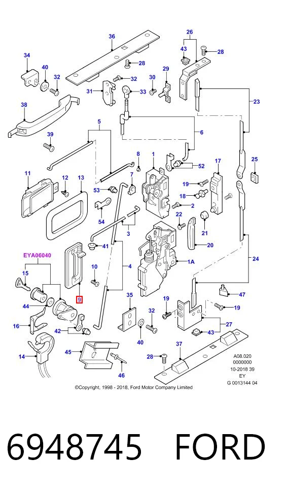6948745 Ford Manija exterior derecha de puerta trasera batiente