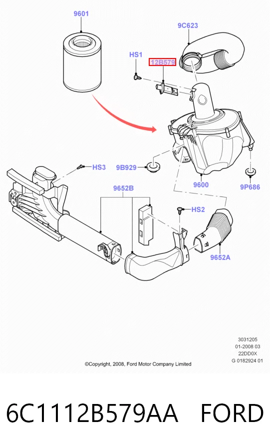 6C1112B579AA Ford Sensor de flujo de aire