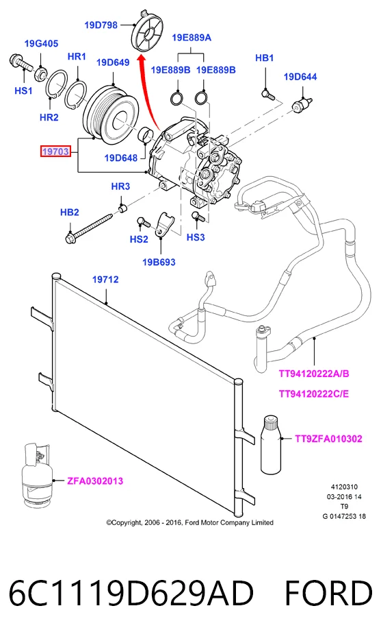 6C1119D629AD Ford Compresor climatizador