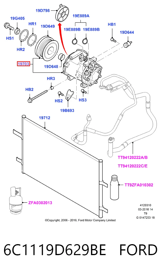 6C1119D629BE Ford Compresor climatizador