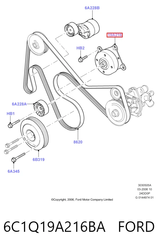 6C1Q19A216BA Ford Polea guía correa poli V