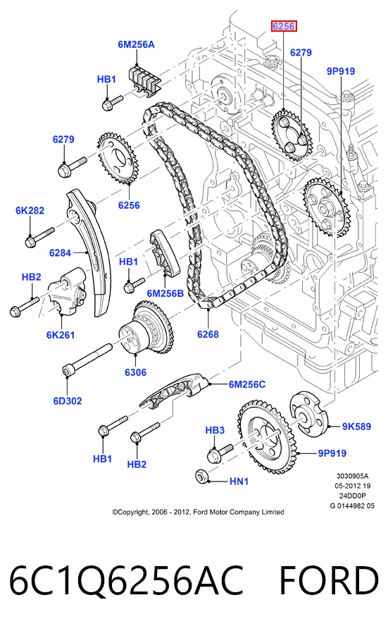 6C1Q6256AC Ford Engranaje árbol de levas