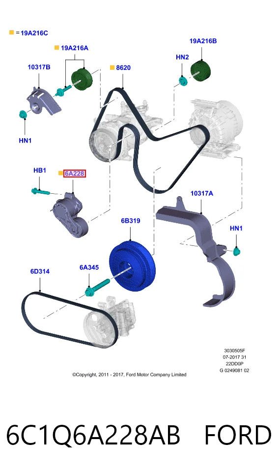 6C1Q6A228AB Ford Tensor de correa de alternador