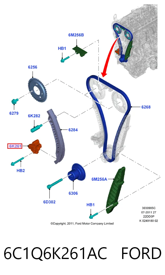 6C1Q6K261AC Ford Tensor de cadena de distribución