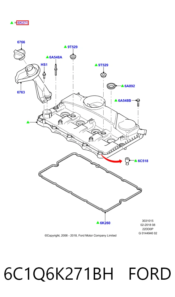 6C1Q6K271BH Ford Tapa de culata