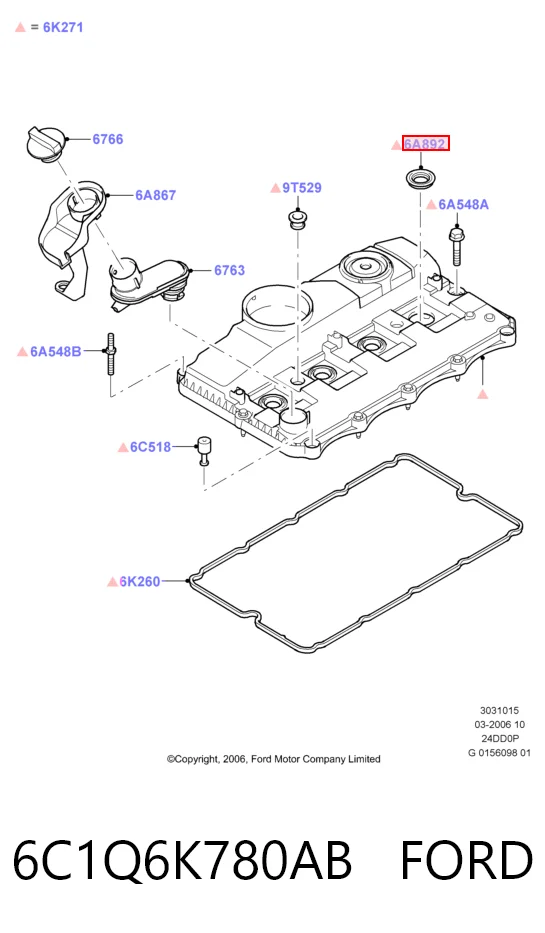 6C1Q6K780AB Ford Anillo de sellado del pozo de la bujía