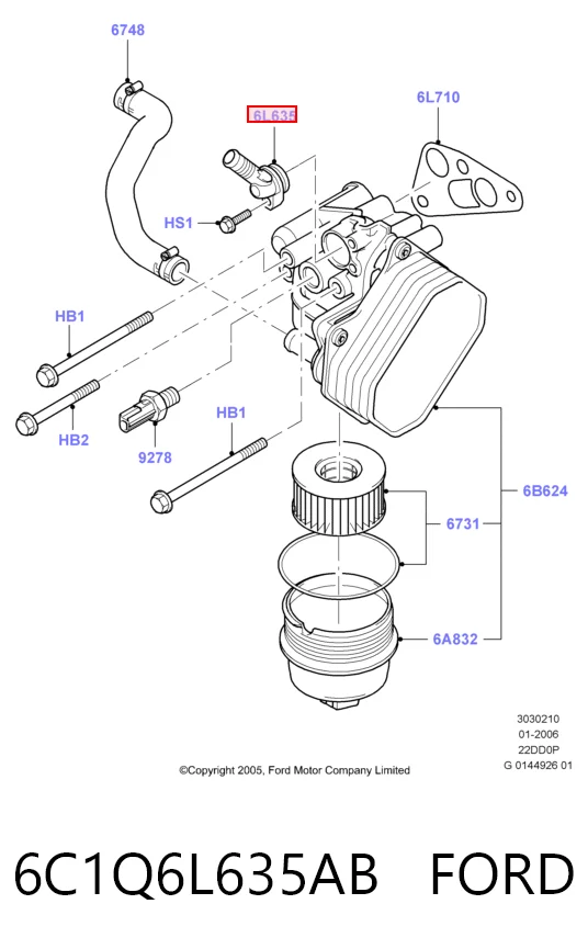 6C1Q6L635AB Ford Termostato del sistema de lubricación del motor