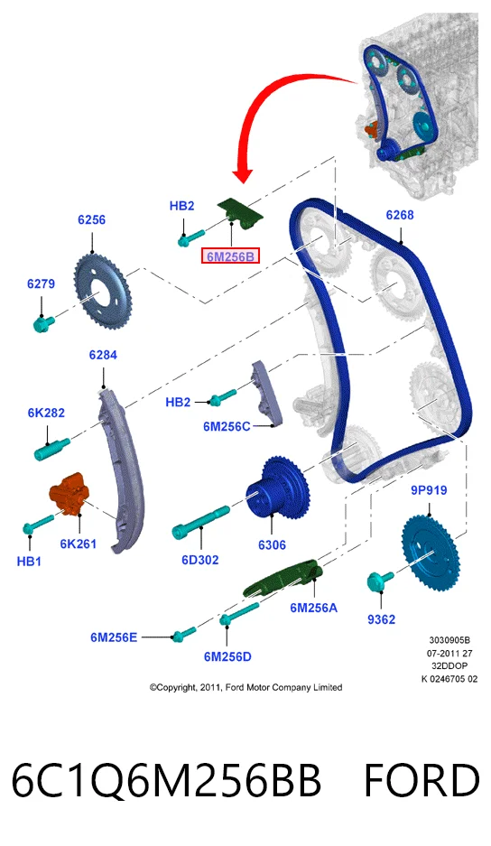  Tensor superior de la cadena de distribución Ford Transit 6