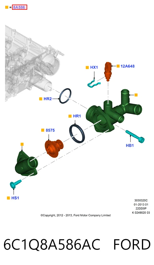6C1Q8A586AC Ford Caja del termostato
