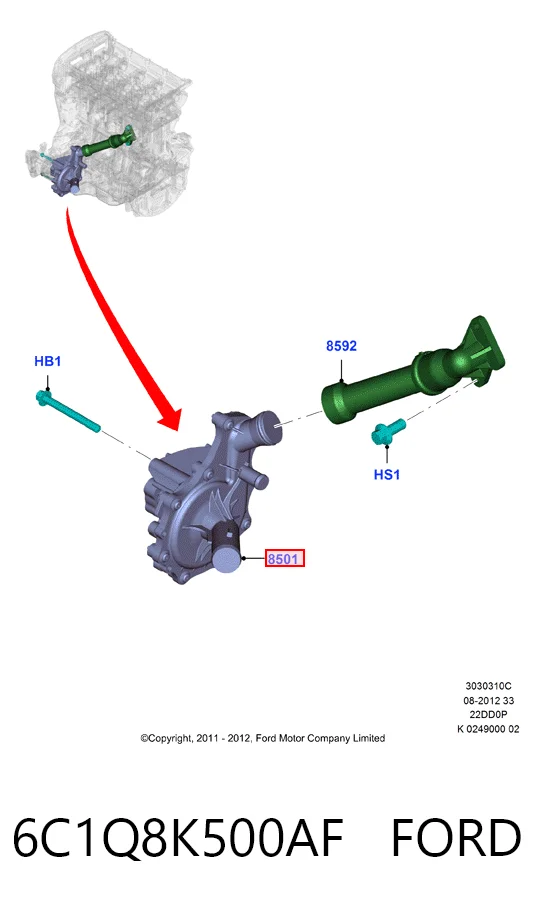 6C1Q8K500AF Ford Bombeadora de agua, completo con caja
