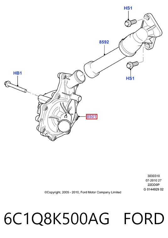 6C1Q8K500AG Ford Bombeadora de agua, completo con caja