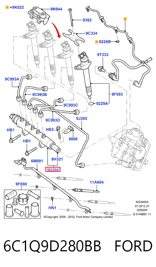 Rampa de combustible 6C1Q9D280BB FORD