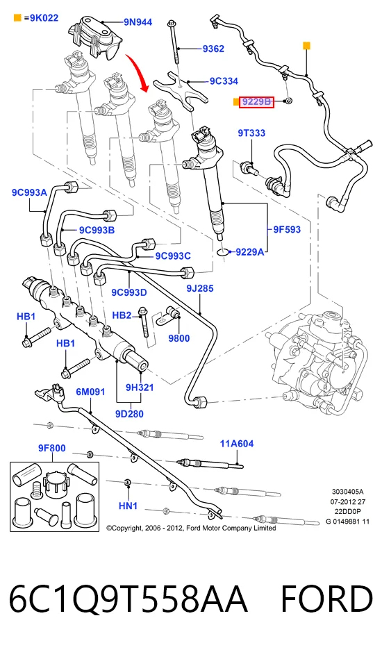 6C1Q9T558AA Ford Anillo de sellado del conector de retorno del inyector