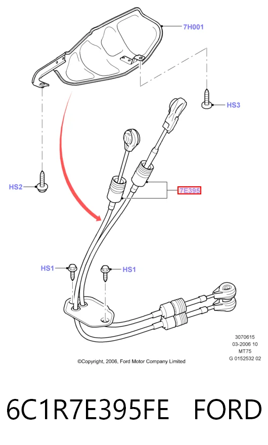 Cable de cambio doble 6C1R7E395FE FORD