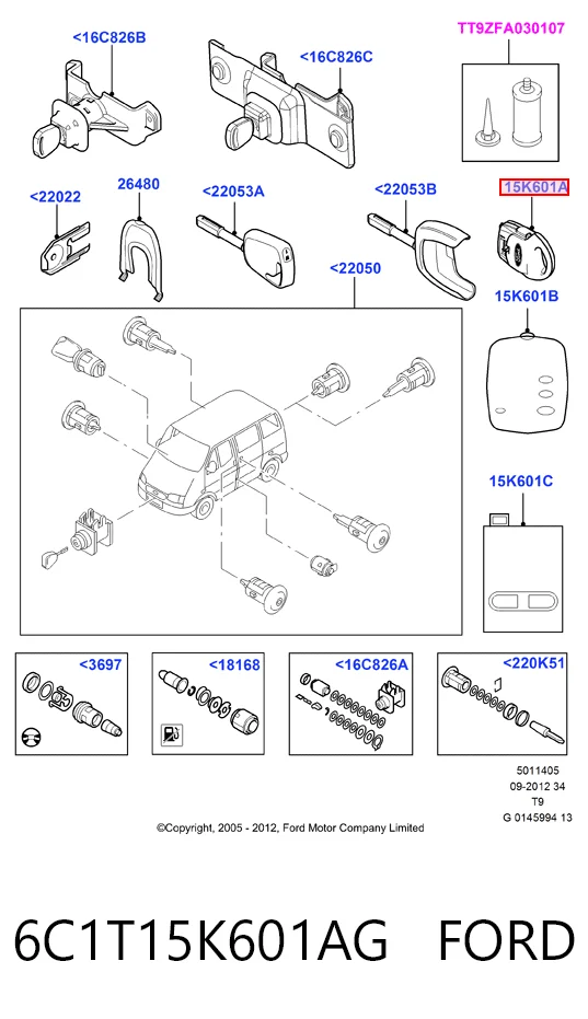 6C1T15K601AG Ford Llavero control de alarma